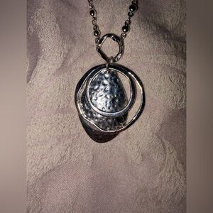 Silver-Tone Long Pendant Necklace | Layered Disc Design | Unbranded